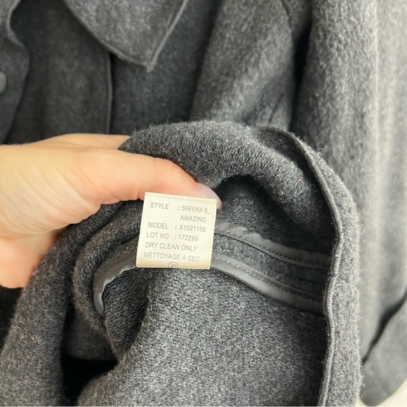 Theory Women’s Sheena Belted Jacket Wide Collar Wool Blend Buttons Gray Medium - Picture 6 of 7